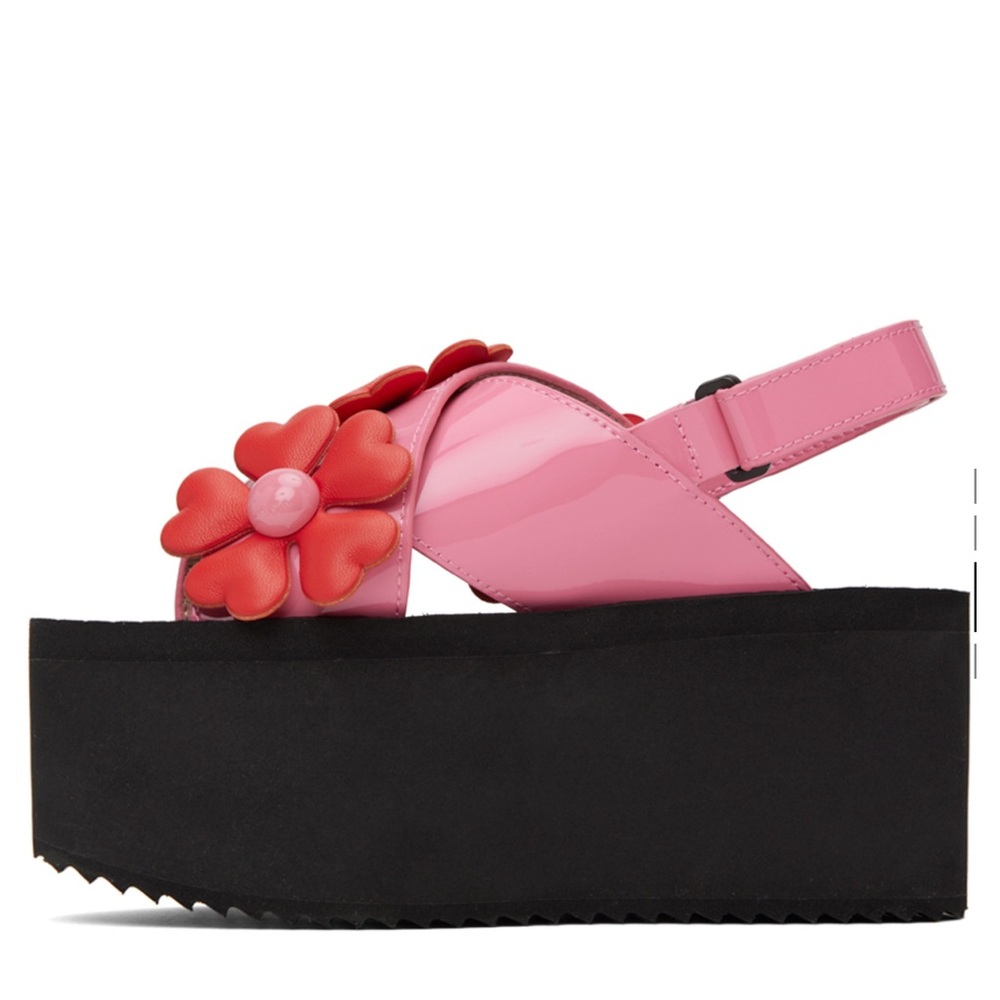 MOSCHINO
Pink & Red Heart Flower Wedge Sandals - Picture 3 of 14